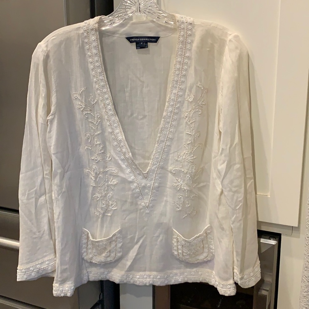 French Connection Beaded White Blouse